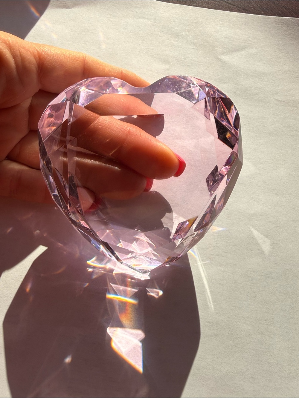 Faceted Heart Paperweight - Light Pink signed Rosenthal